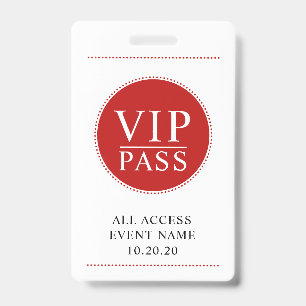 VIP All Access Event Simple Red White Badge