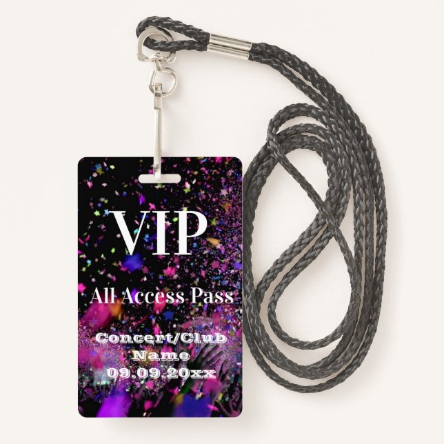 VIP All Access Name Photo Concert Club Party Badge (Front with Lanyard)