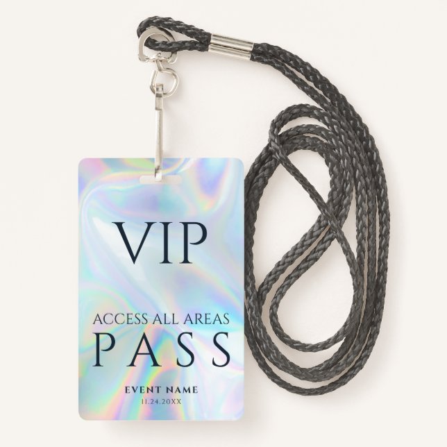 VIP All Access Pass Business Logo Holographic Badge (Front with Lanyard)
