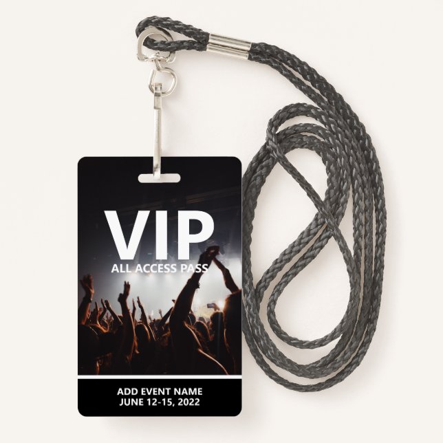 VIP All Access Pass Concert Event Personalized Badge (Front with Lanyard)