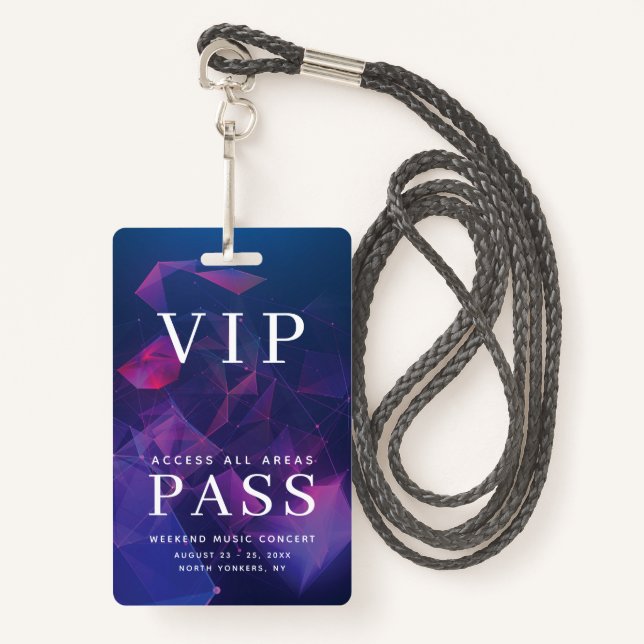 VIP All Access Pass Outdoor Events Geometric Badge (Front with Lanyard)