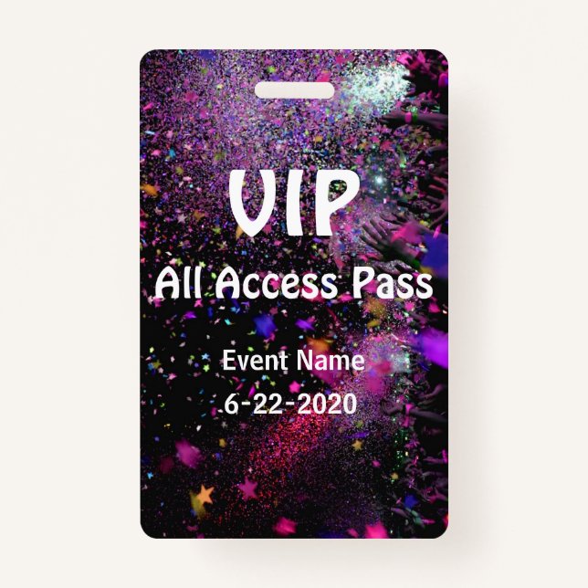 VIP All Access Pass Vertical Customize Badge (Front)