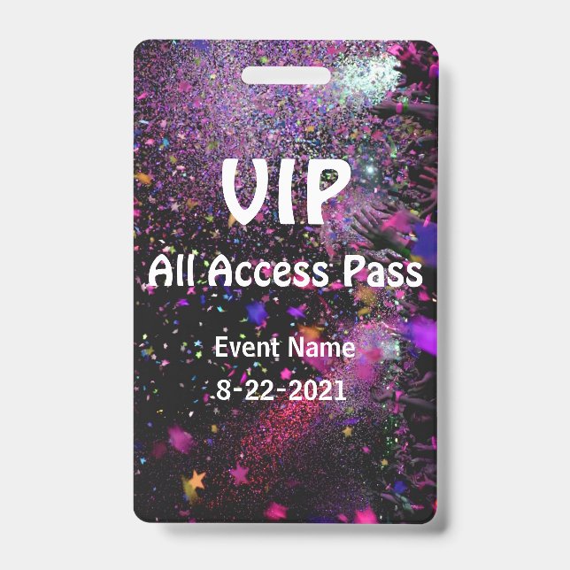 VIP All Access Pass Vertical Customize Badge (Front)