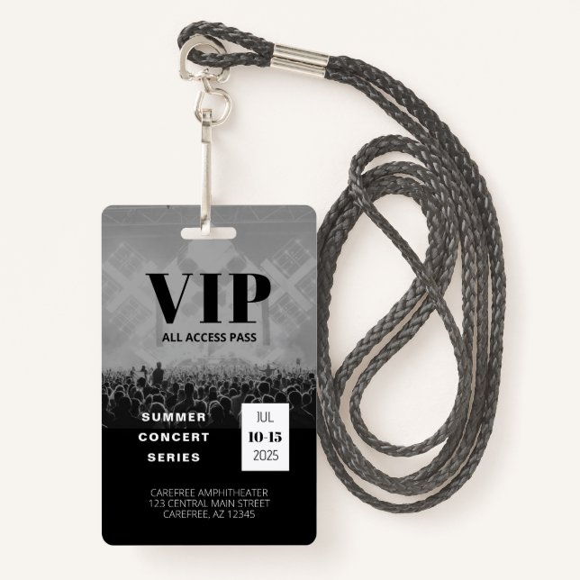 VIP All Access QR Code Concert Badge (Front with Lanyard)