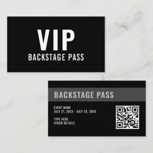 VIP Backstage Pass QR Code Event Details Business Card