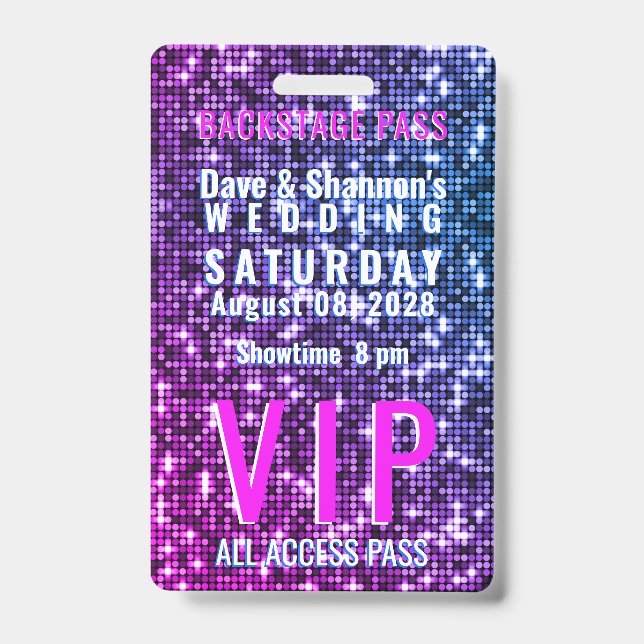 VIP Backstage Pass Wedding Table Seating Badge (Front)