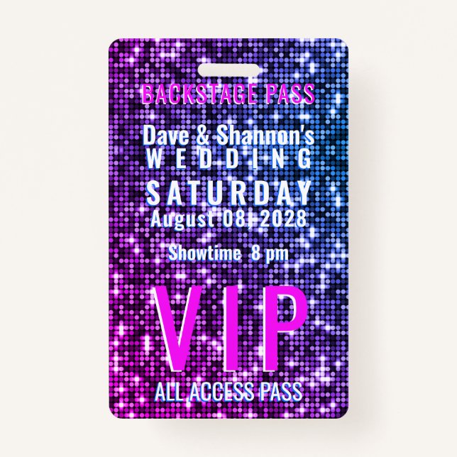 VIP Backstage Pass Wedding Table Seating Badge (Front)