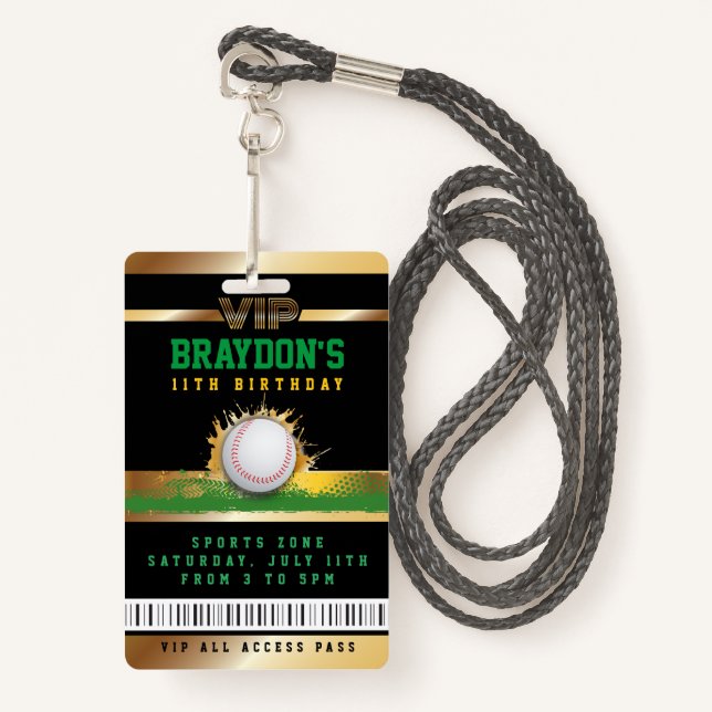 VIP Baseball ALL ACCESS Gold Pass Badge (Front with Lanyard)