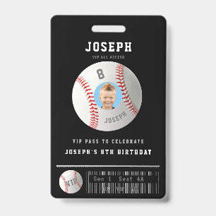 VIP Baseball Pass Custom Photo Birthday Party Badge