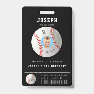 VIP Baseball Pass Custom Photo Birthday Party Badge