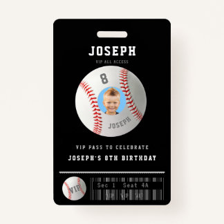 VIP Baseball Pass Custom Photo Birthday Party Badge
