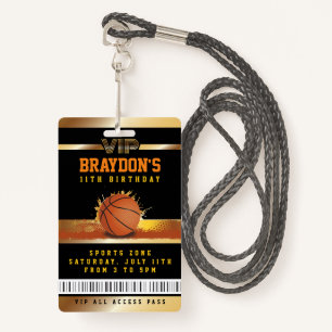 VIP Basketball Birthday ALL ACCESS Gold Pass Badge