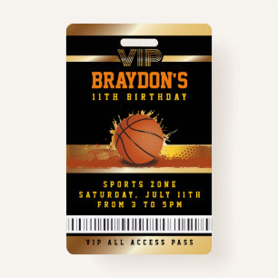 VIP Basketball Birthday ALL ACCESS Gold Pass Badge