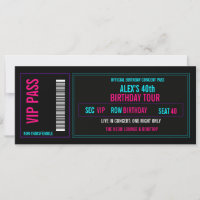 VIP Birthday Concert Ticket Invitation | Neon