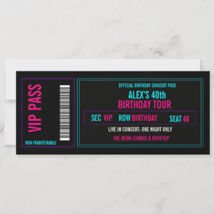 VIP Birthday Concert Ticket Invitation   Neon 