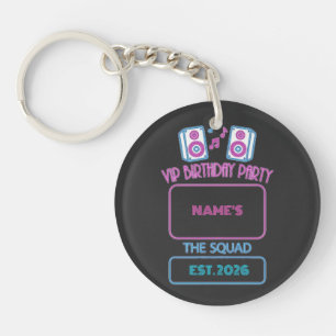 VIP Birthday Party Neon Squad Personalized Guest N Keychain
