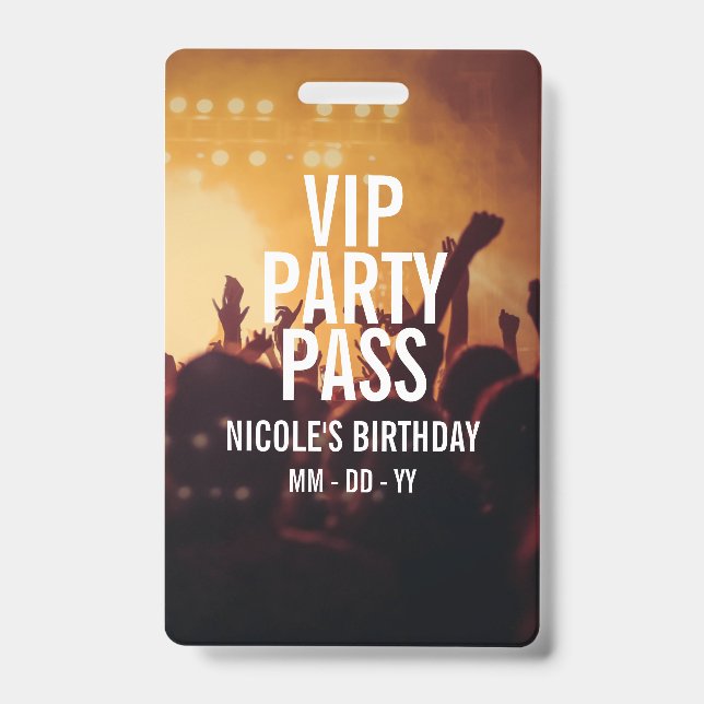 VIP Birthday Party Pass Custom Photo Concert Badge (Front)