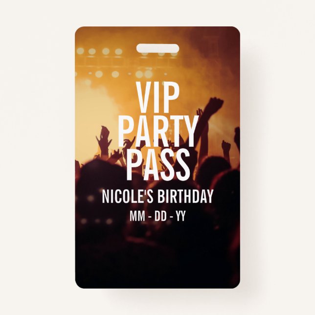 VIP Birthday Party Pass Custom Photo Concert Badge (Front)