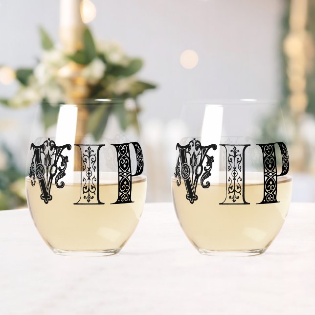 VIP Black Letters Stemless Wine Glasses (Insitu (Wedding))