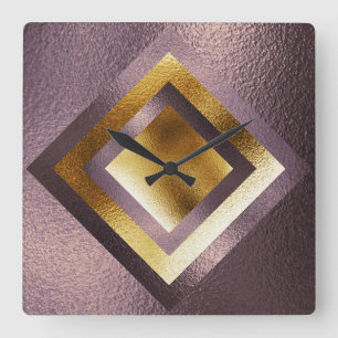 Vip Bordeaux Gold Metallic Shiny Geometric Clock