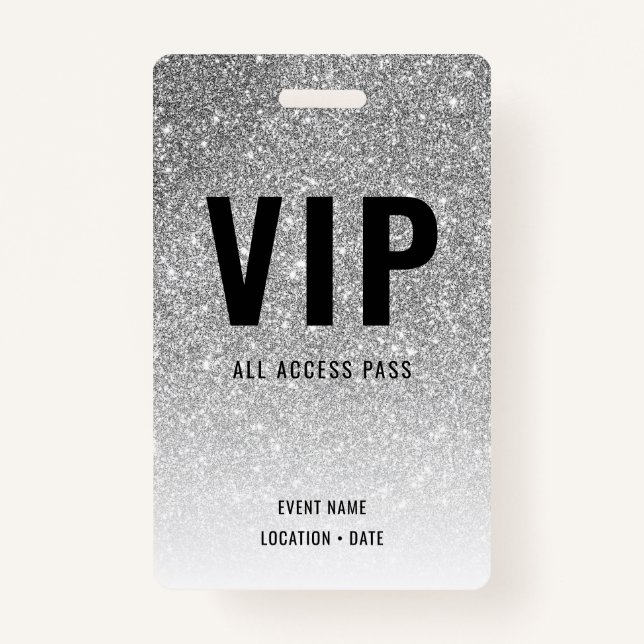 VIP Custom Event or Concert Silver Glitter Badge (Front)