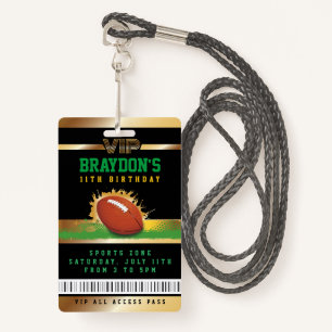 VIP Football Birthday ALL ACCESS Gold Pass Badge