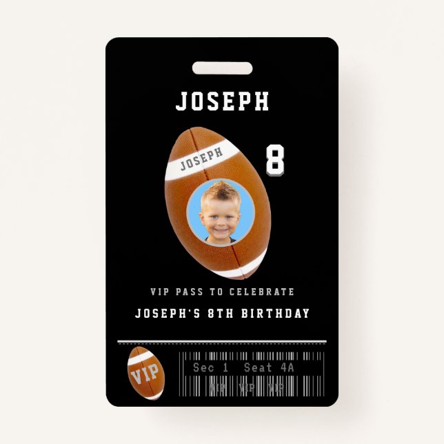 VIP Football Pass Custom Photo Birthday Part Badge (Front)
