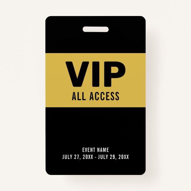 VIP Gold All Access Pass Event ID Badge (Front)