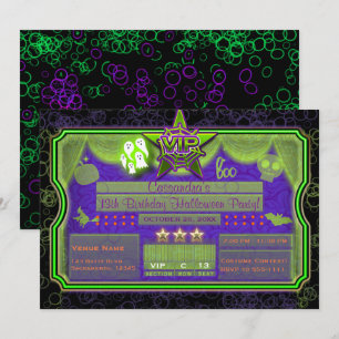 VIP Halloween Green & Purple Glow Birthday Party Invitation