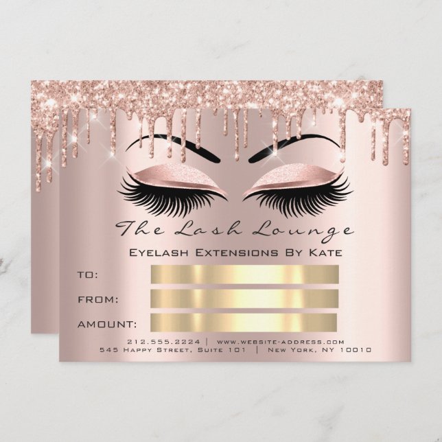 VIP Lashes Rose Spark Brow Makeup Certificate Gift Invitation (Front/Back)