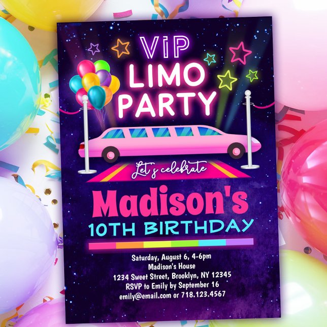 VIP Limo fête Anniversaire Invitation Couleurs arc (Créateur téléchargé)