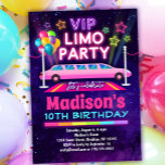 VIP Limo Party Birthday Invitation Rainbow Colours<br><div class="desc">Celebrate a VIP birthday with this rainbow glow pink limo party invitation.</div>