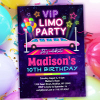 VIP Limo Party Birthday Invitation Rainbow Colours