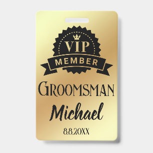 vip member groomsman personalized gold wedding badge