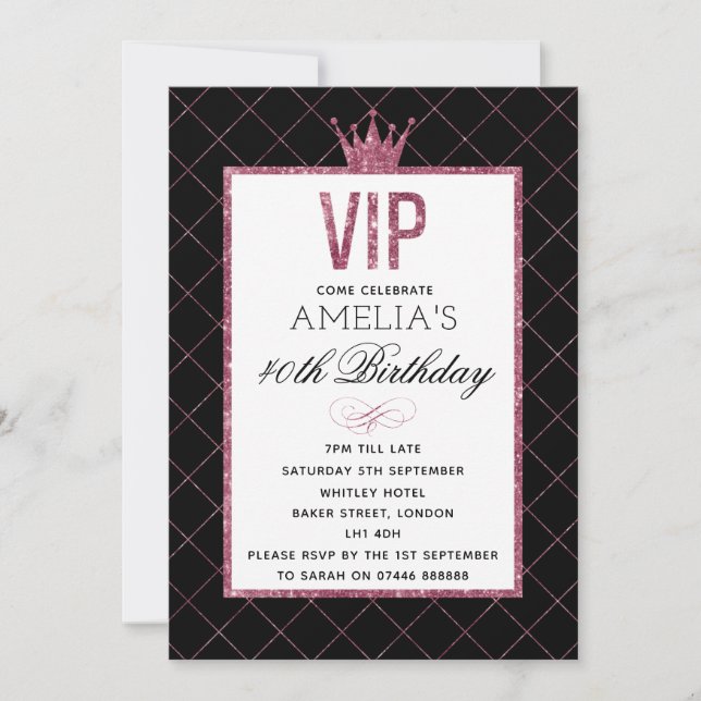 VIP Parties scintillant rose et noir Invitations d (Devant)