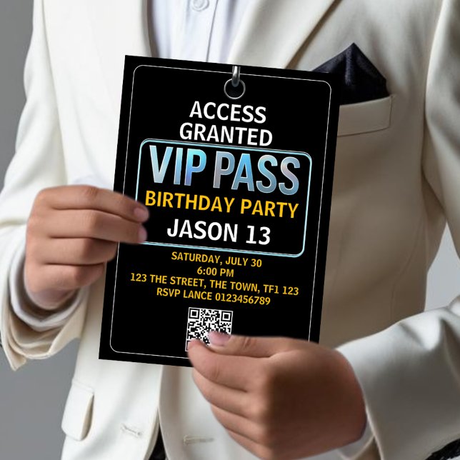 VIP Pass 13th Birthday Party Invitation Cool Teen (Creator Uploaded)