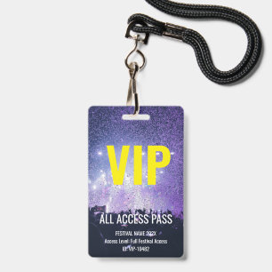 VIP Pass All Access Music Festival Concert Yellow Badge