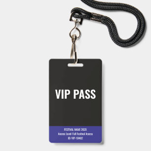 VIP Pass Back Stage Music Festival Blue Badge