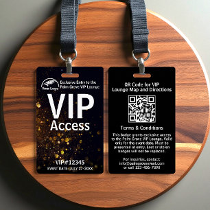 VIP Pass Badge   Custom Black Bokeh QR Code & Logo