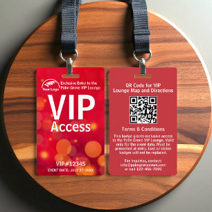 VIP Pass Badge   Custom Red Bokeh QR Code & Logo
