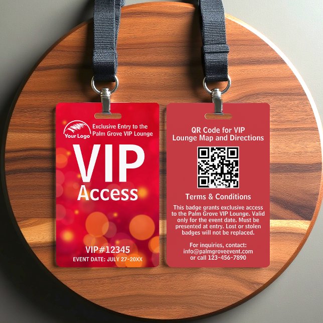 VIP Pass Badge | Custom Red Bokeh QR Code & Logo (Creator Uploaded)