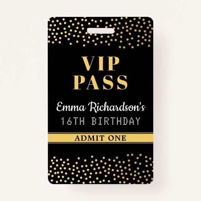 VIP Pass Birthday Invitation Badge (Front)