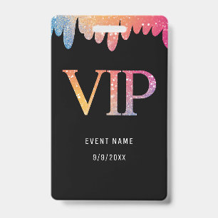 VIP Pass Black Modern Glitter Badge