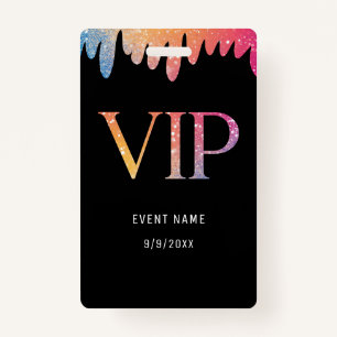 VIP Pass Black Modern Glitter Badge