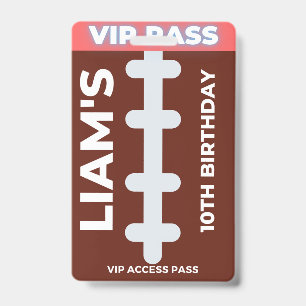 VIP Pass Football Birthday Party Badge