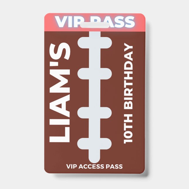 VIP Pass Football Birthday Party Badge (Front)