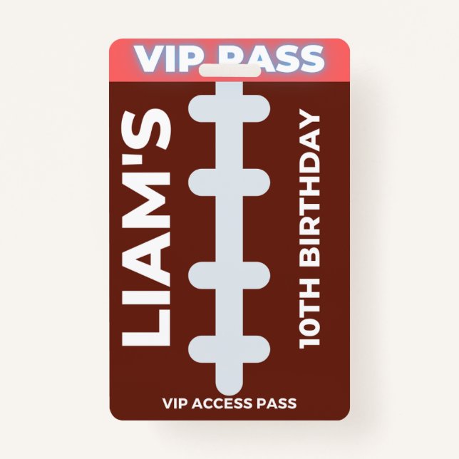 VIP Pass Football Birthday Party Badge (Front)