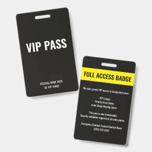 VIP Pass Full Access Music Festival Black Badge
