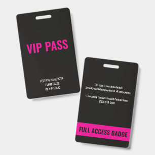 VIP Pass Full Access Pink Music Festival Badge