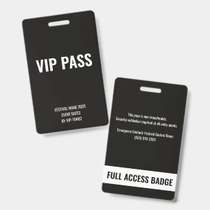 VIP Pass Full Access White Music Festival Badge
